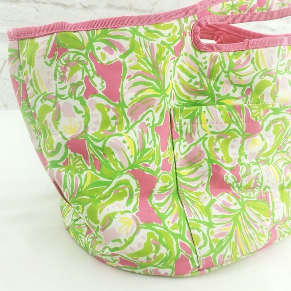 Lilly Pulitzer Pink Floral Bottle Opener Outer Pockets Bucket Style Tote… - Picture 5 of 14